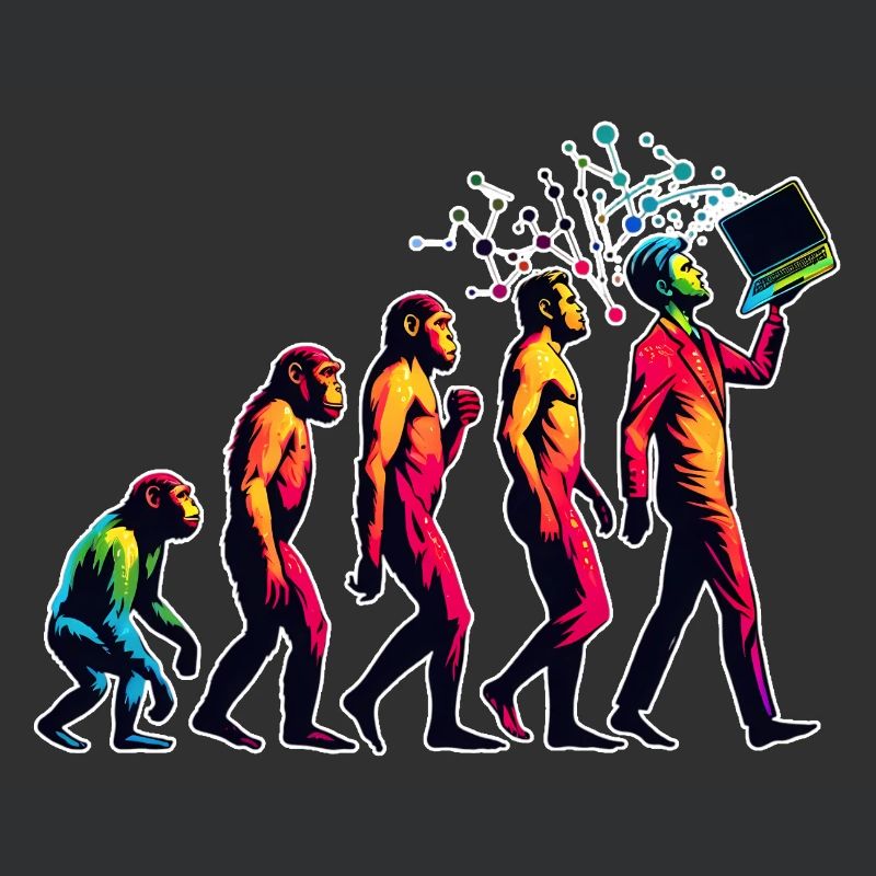 Evolution Menschen zum Laptop PC Nerd Geek Affe