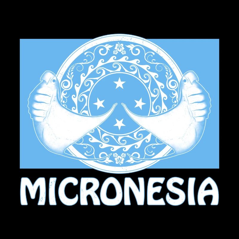 Drapeau de la Micronésie et des raies manta