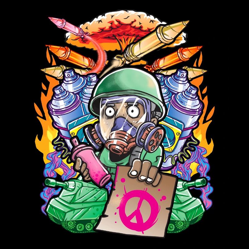 Tank soldier nuclear war graffiti peace on earth