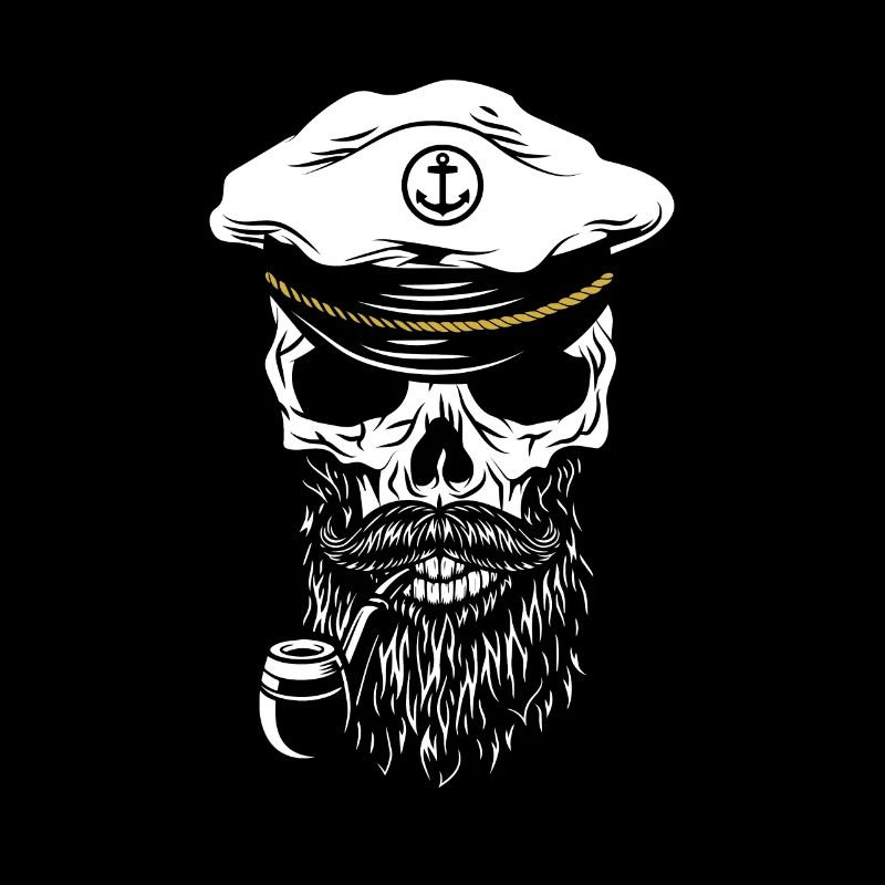 Crâne de capitaine avec barbe et sifflet