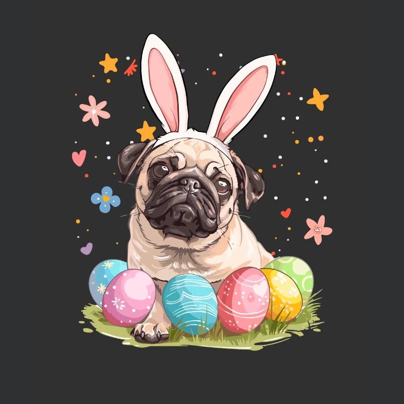 Pug easter eggs Hunting easter day