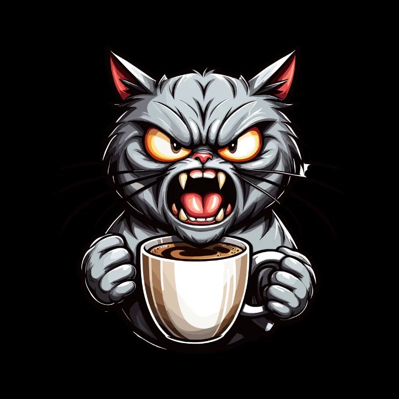 Graue Katze mit Kaffee