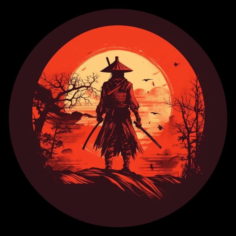 Japanischer Krieger Samurai vor roter Sonne Japan