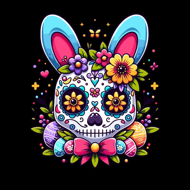 Colorful Sugar Skull Easter Bunny Easter Egg Easter Basket