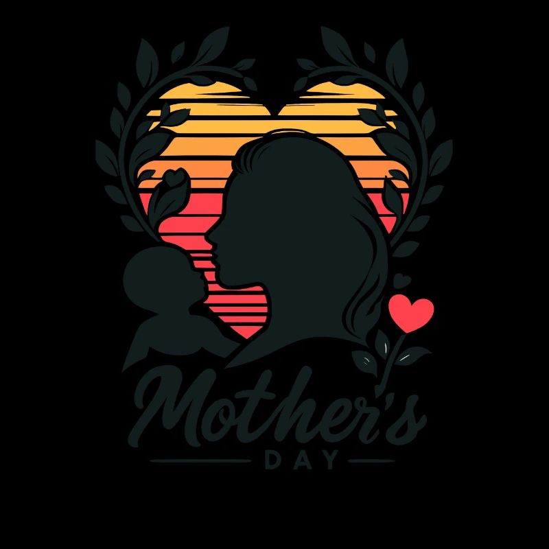 Muttertags Design Kind- Herz-Frauenkopf-Silhouette