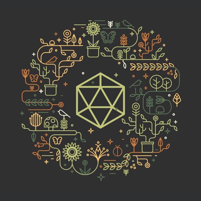 Polyhedral D20 Dice Monogram Doodle