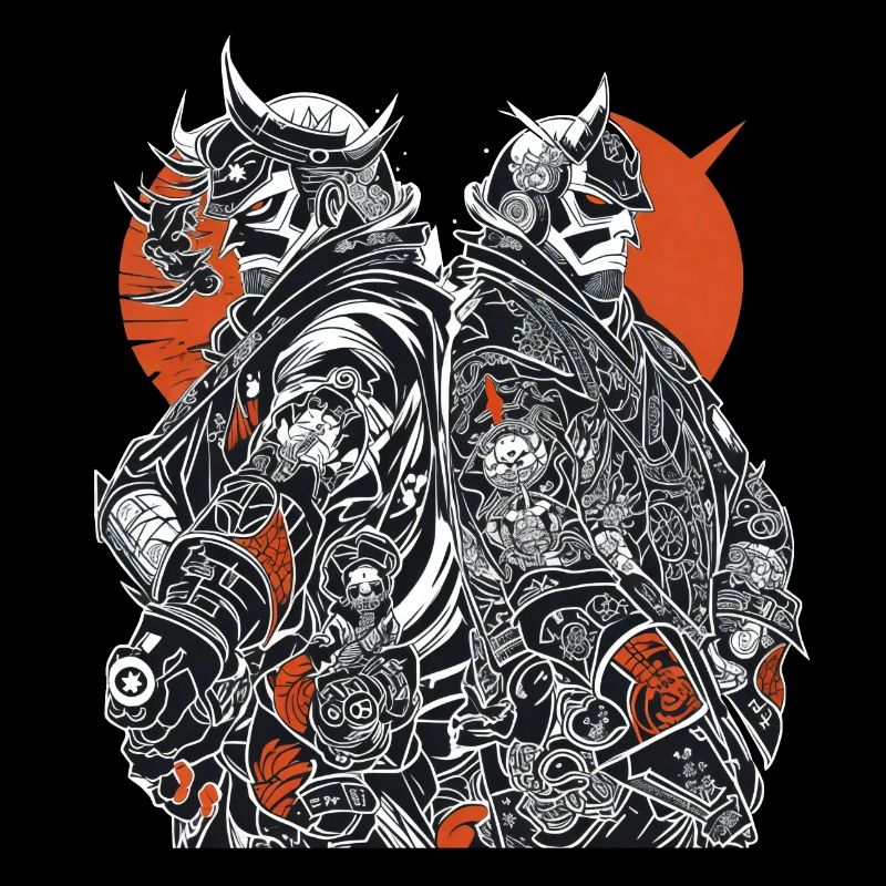 Duo de samouraïs : art d’armure à contraste élevé