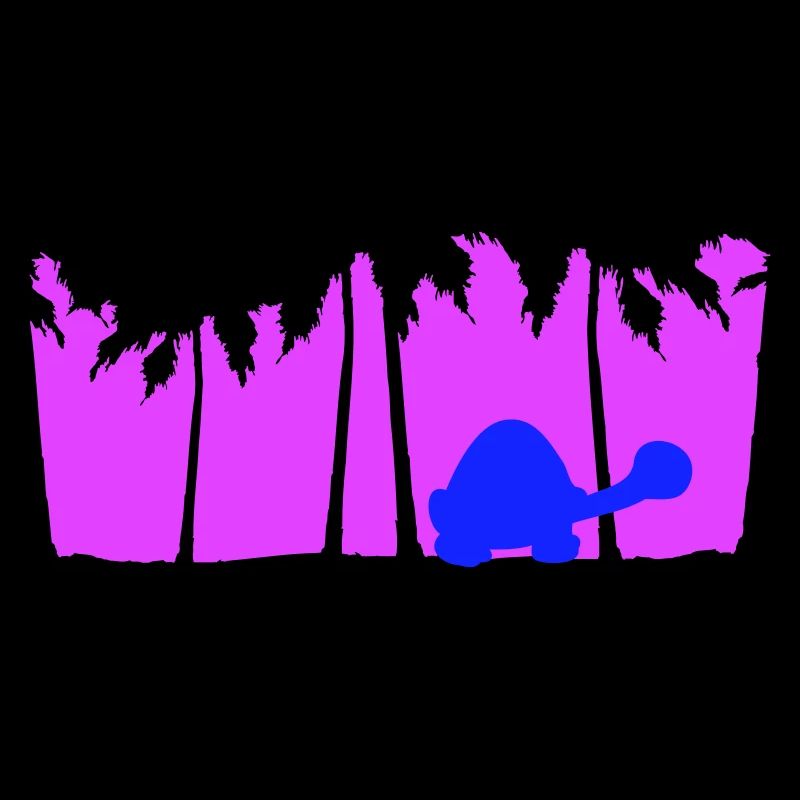 Cute Turtle Walking Palm Trees Silhouette Vacation