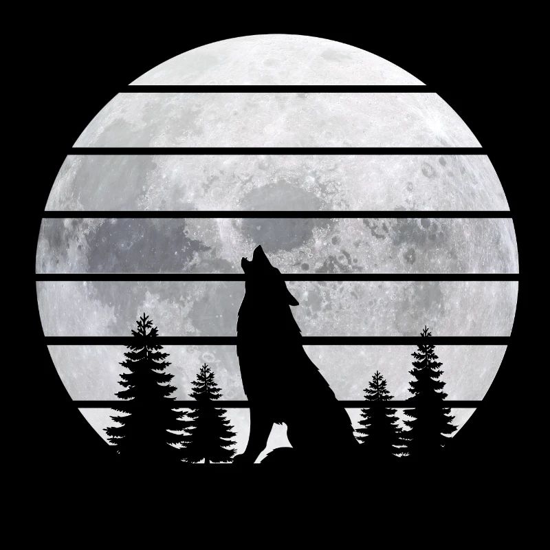 Loup hurlant devant la lune