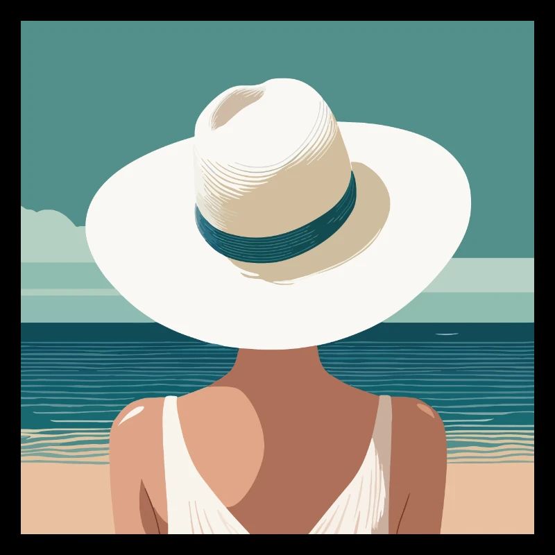Frau mit Hut am Strand