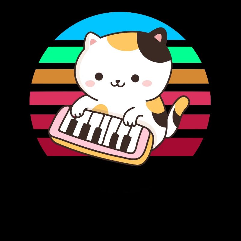Piano keyboard cat sunset
