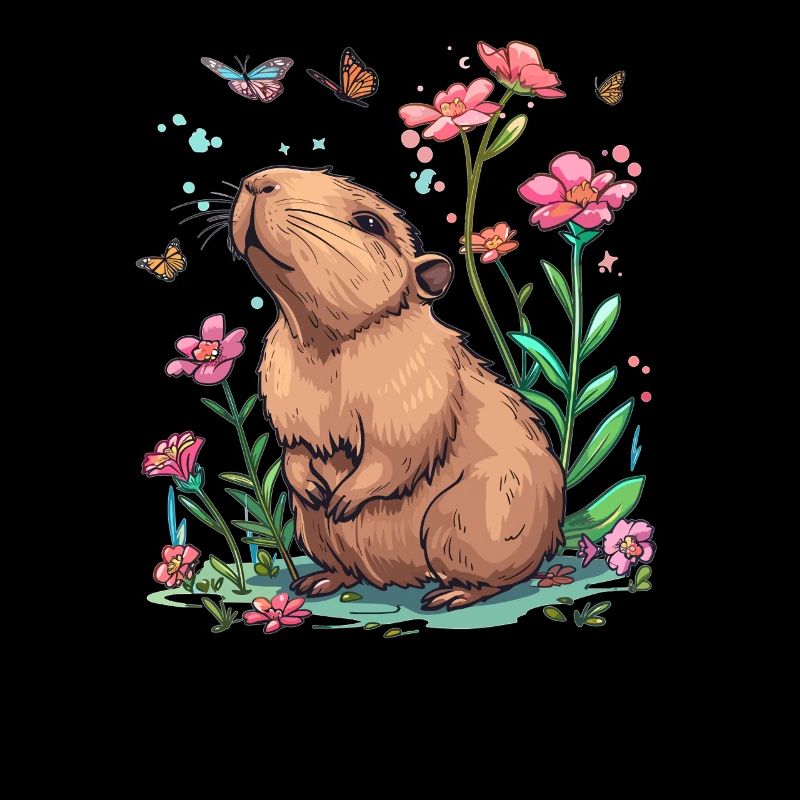 Capybara avec des papillons