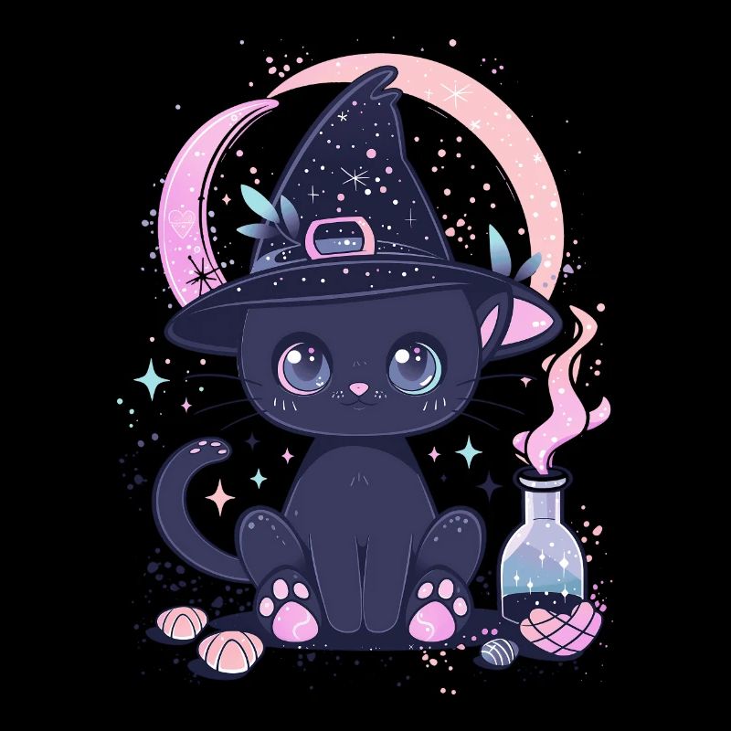 Chat Kawaii Sorcière Pastel Goth Halloween
