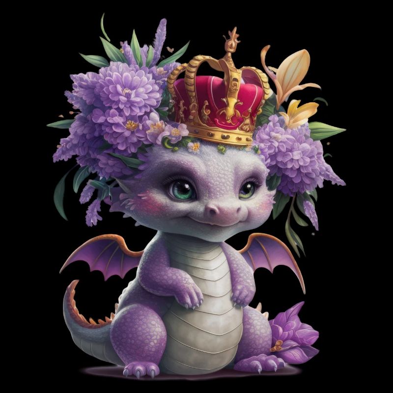 Drache mit Krone und farbenfrohen Blumen