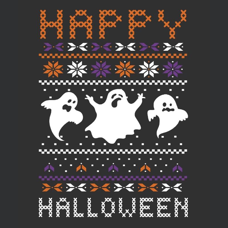Stitch Pattern Ghost Creatures Happy Halloween