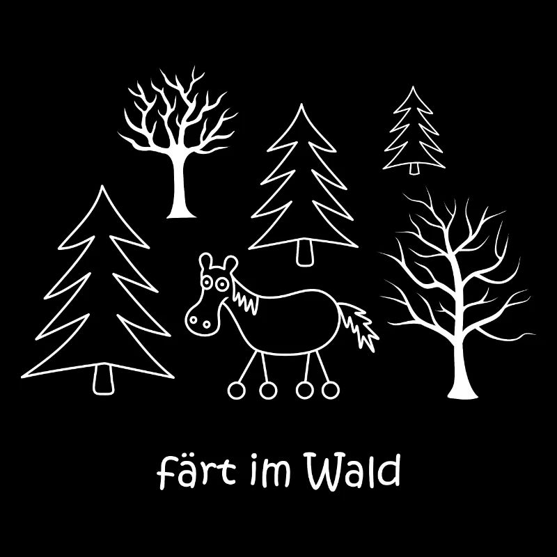 färt im Wald, Pferd mit Rädern im Wald, Bäume Baum