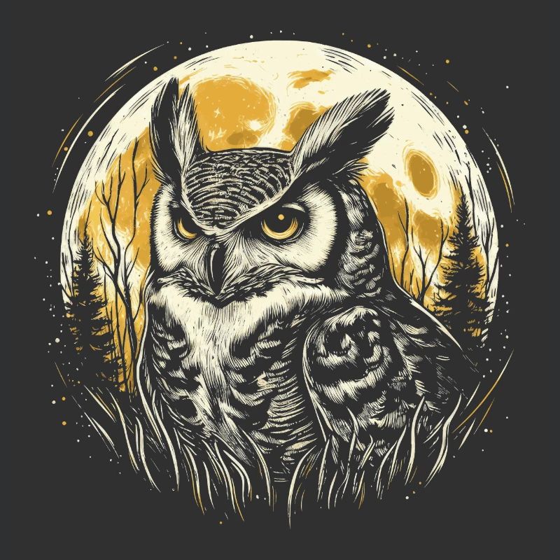 Eagle owl with full moon