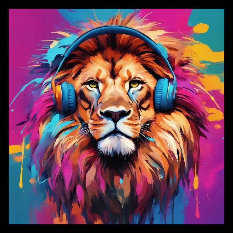 Löwe mit Kopfhörern