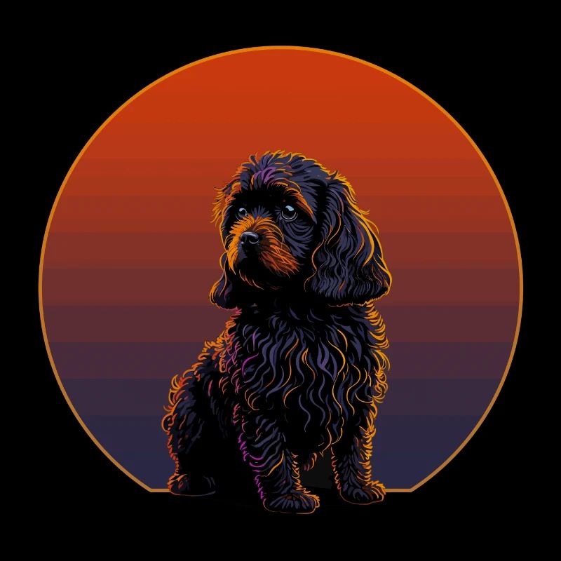 Cavapoo retro sunset