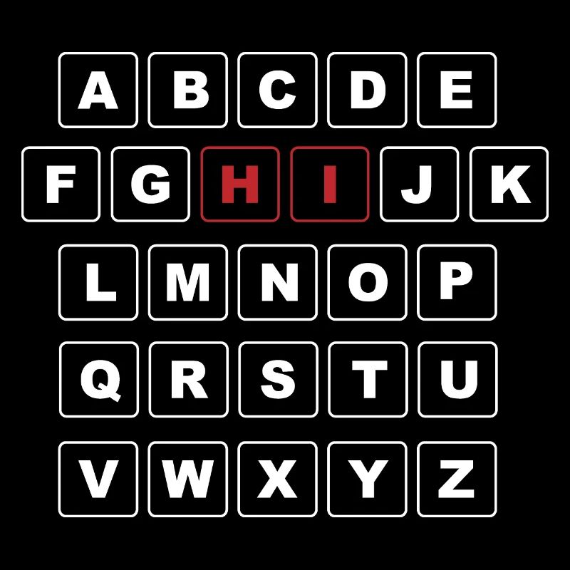 ABC White with first word - HI in Red