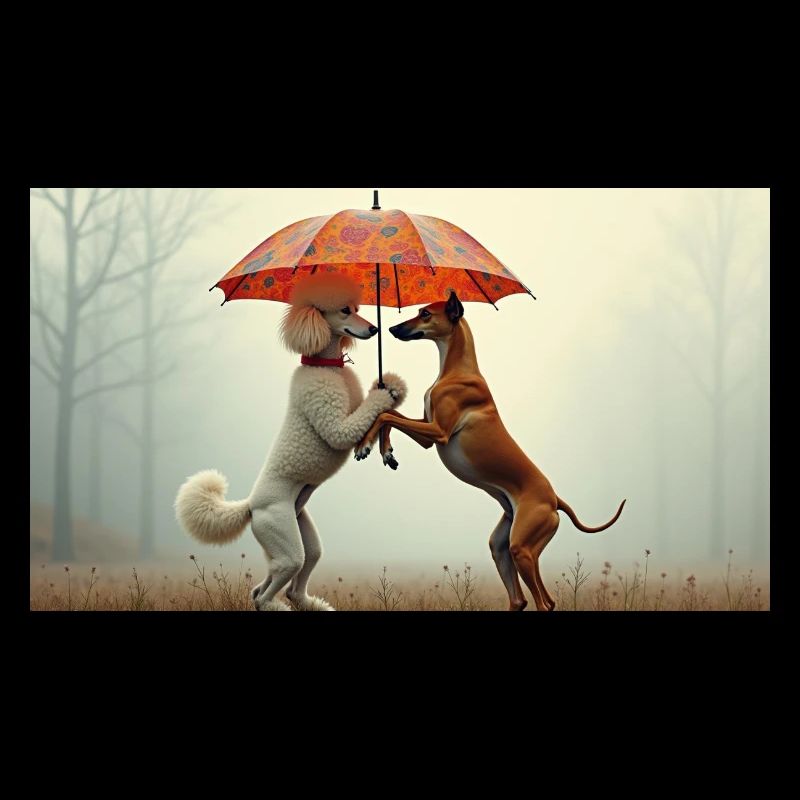 Hunde unter Regenschirm