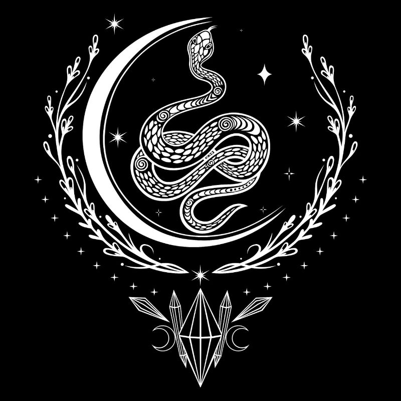 Serpent avec croissant de lune et cristaux