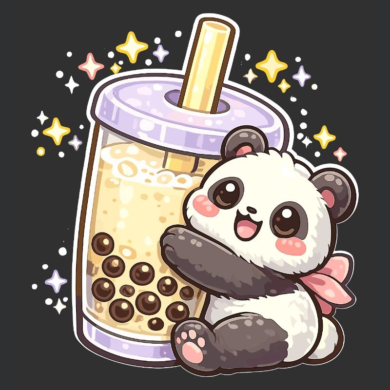 Panda Bubble Tea Cuddle Motif