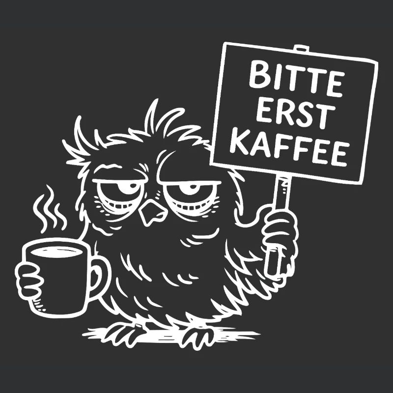Bitte erst Kaffee – Müde Eule mit Kaffeetasse