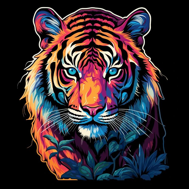Tiger in neon look - close up
