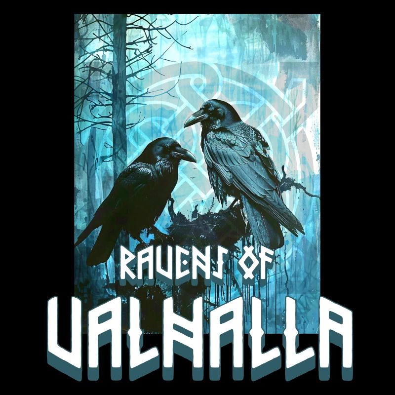 Symbole viking du Valhalla avec 2 corbeaux
