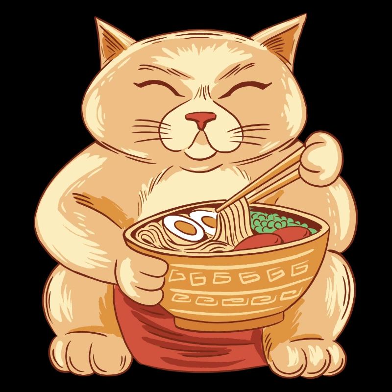 Sumo Cat EatsRamen Noodles