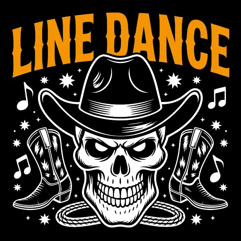 Line Dance Skull with Stetson and Boots and Lasso