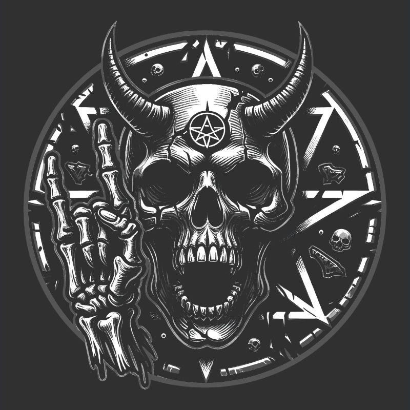 Skull with horns pentagram makes devil horns