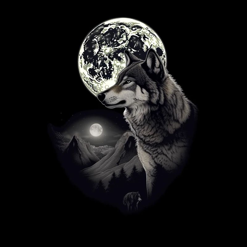 Wald mit Vollmond und grauem Wolf wildes Tier