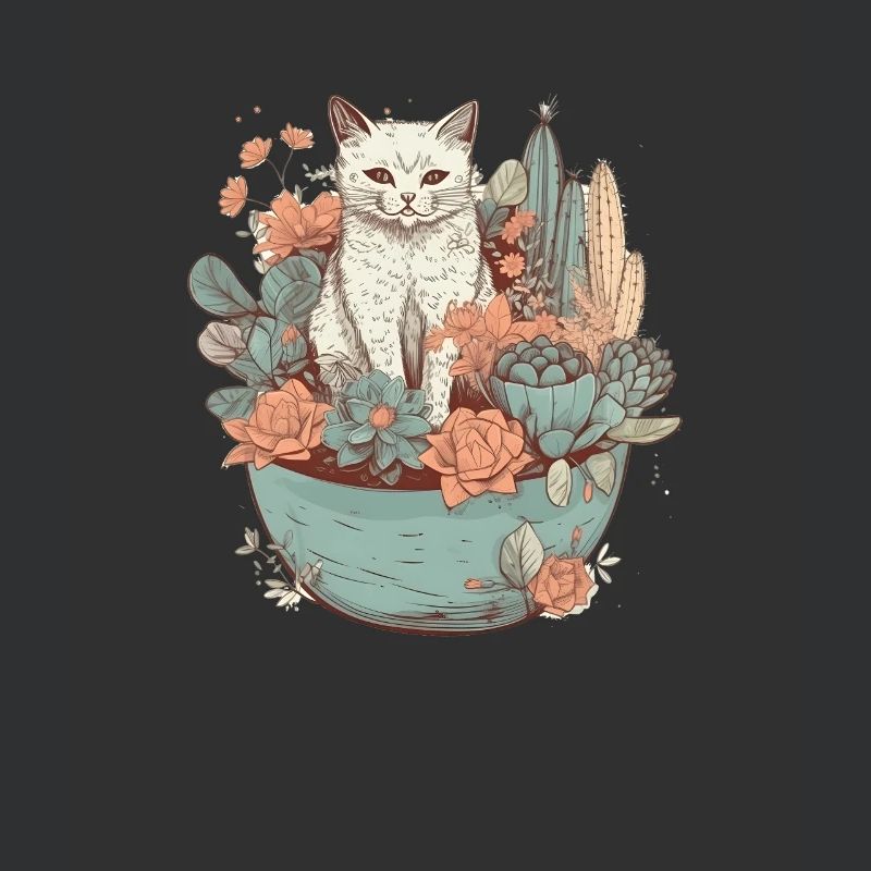 Chat dessiné dans un pot de fleurs