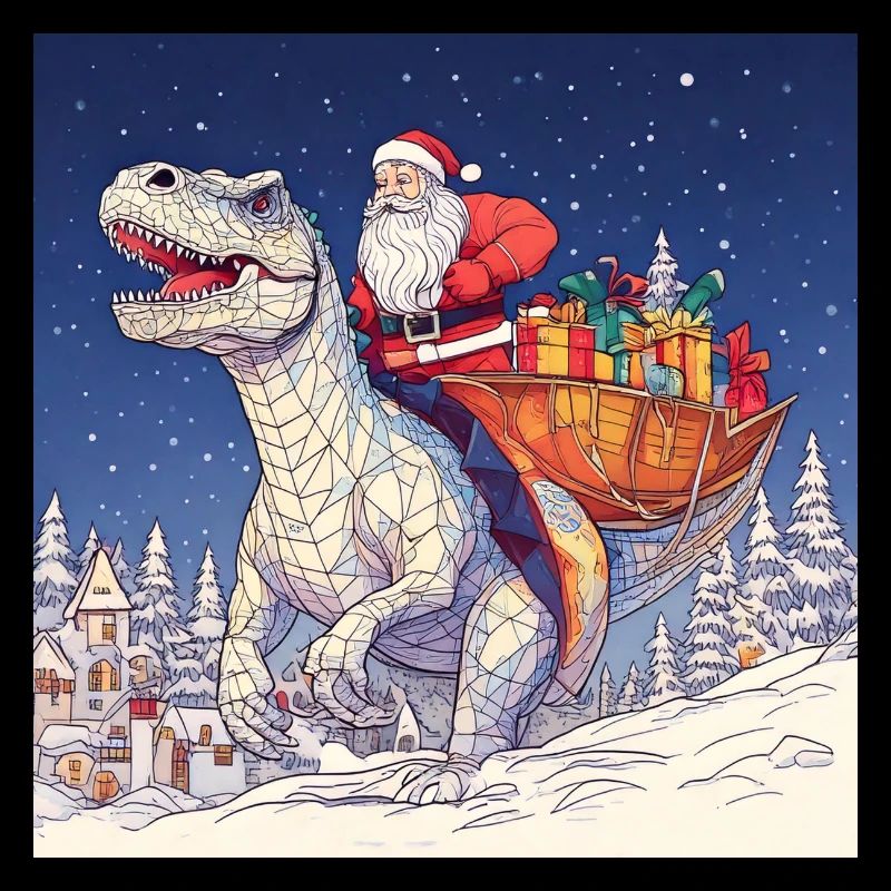Weihnachtsmann reitet auf T-Rex