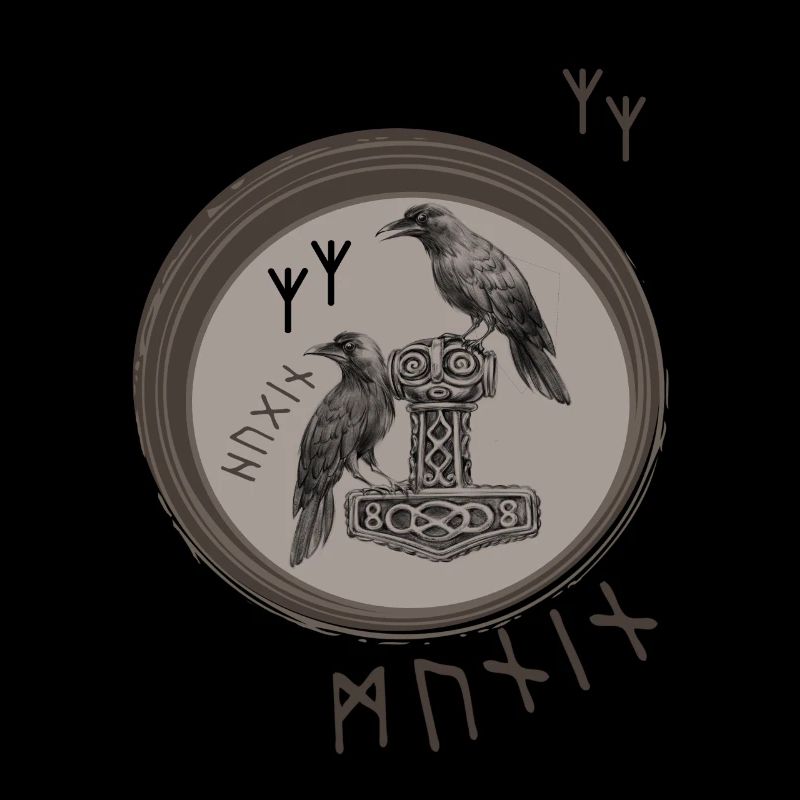 Thor Hammer Mjölnir avec Odin Ravens Hugin et Munin