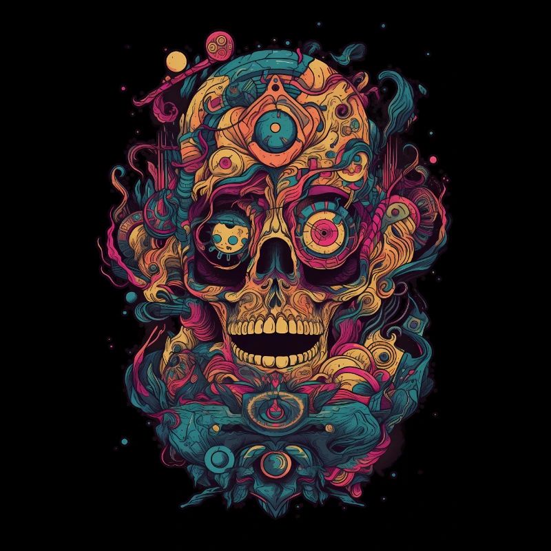 Surrealistic, psychedelic skull