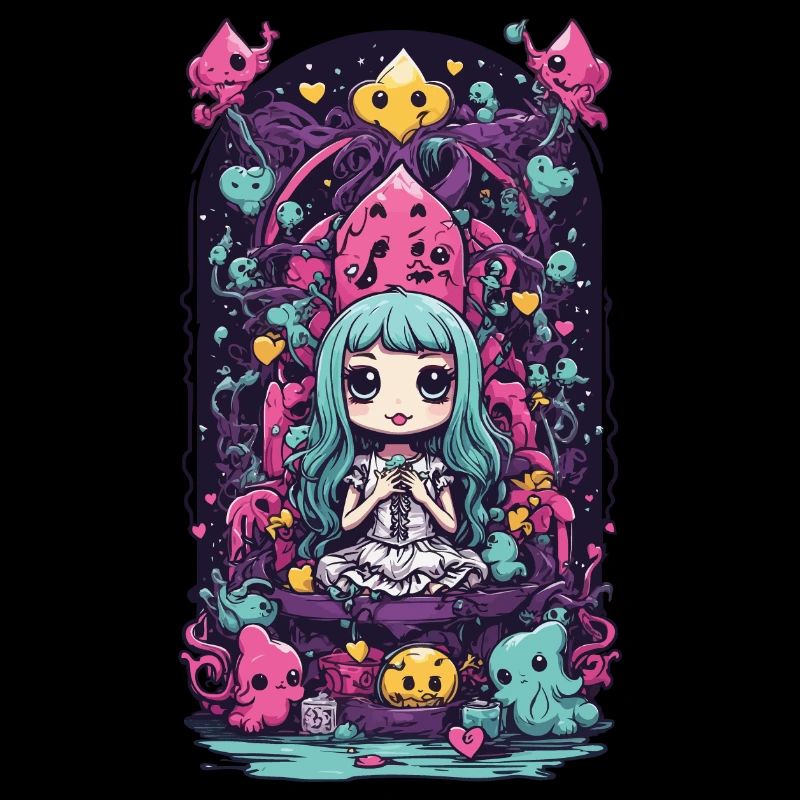 Kawaii Chibi Demons Queen E-girl Goth Art