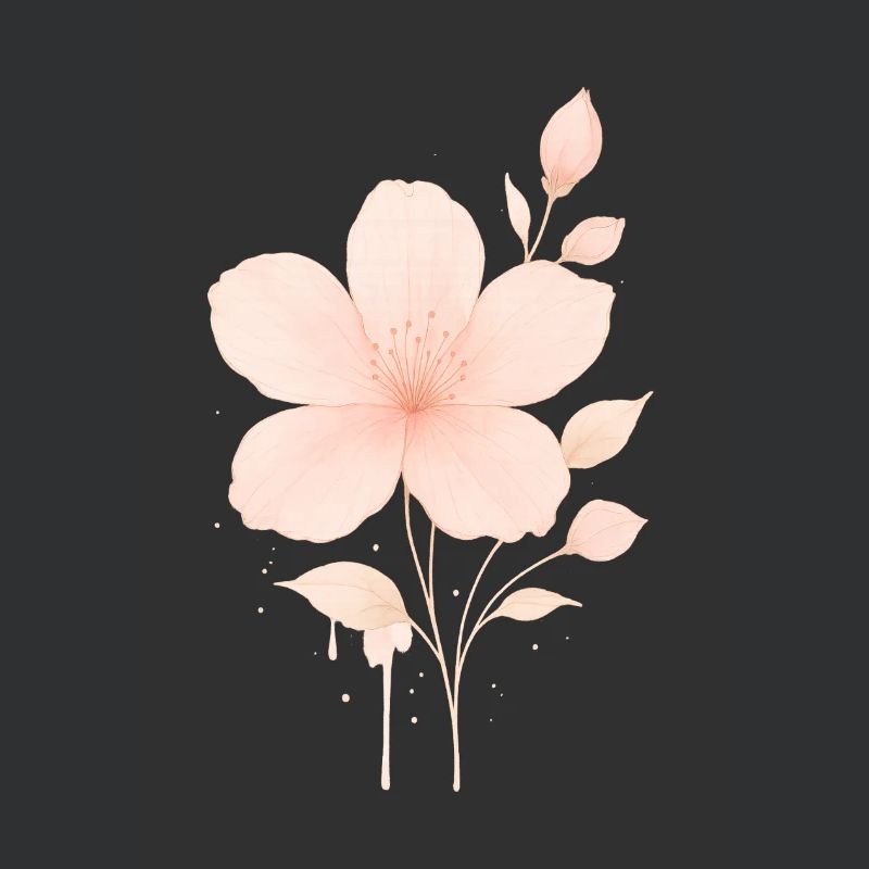 Pêche Fleurs Roses Aquarelle