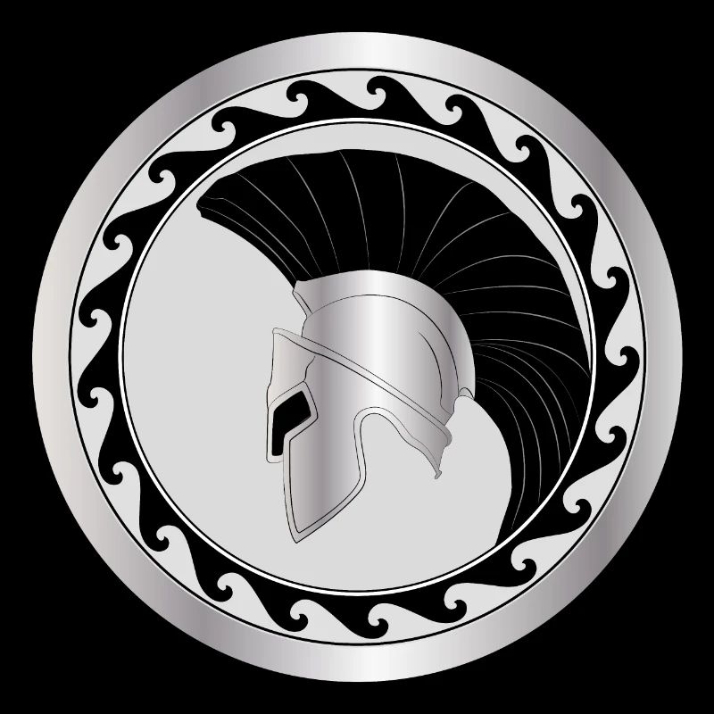 elmo greco e scudo, troiano, argento-nero