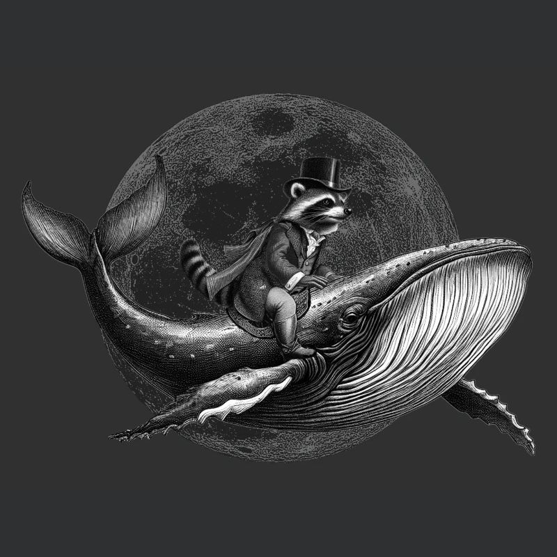 True Moon Love –Ein Waschbär fliegt auf einem Wal