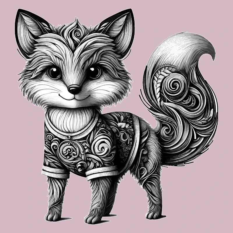 Artfully designed fox in black and white
