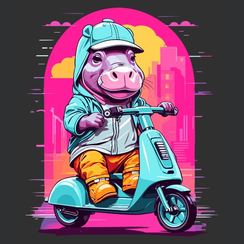 Nilpferd auf Roller