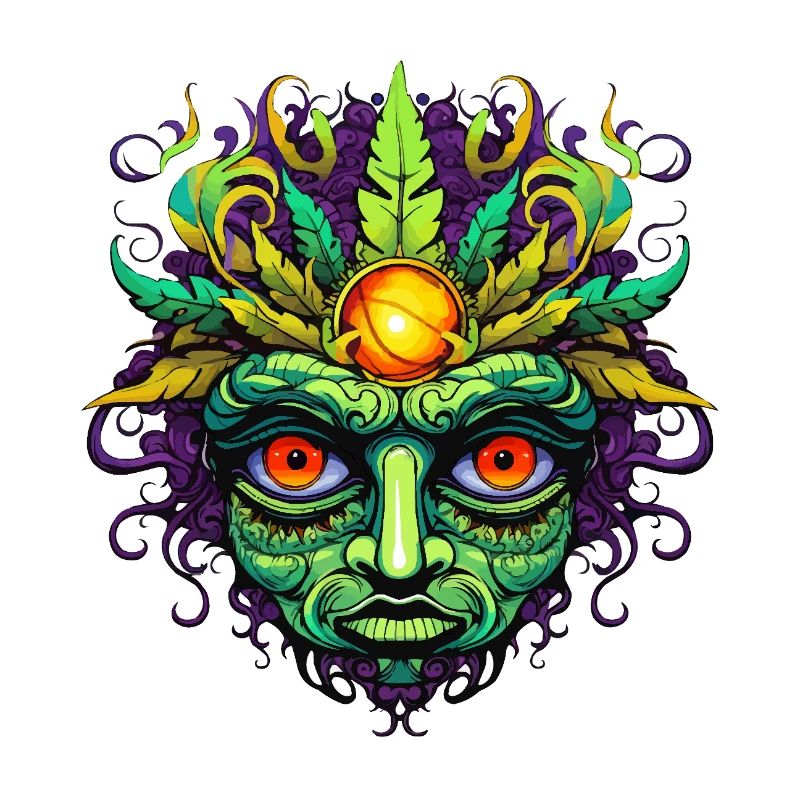 Masque psychédélique visage avec couronne de soleil