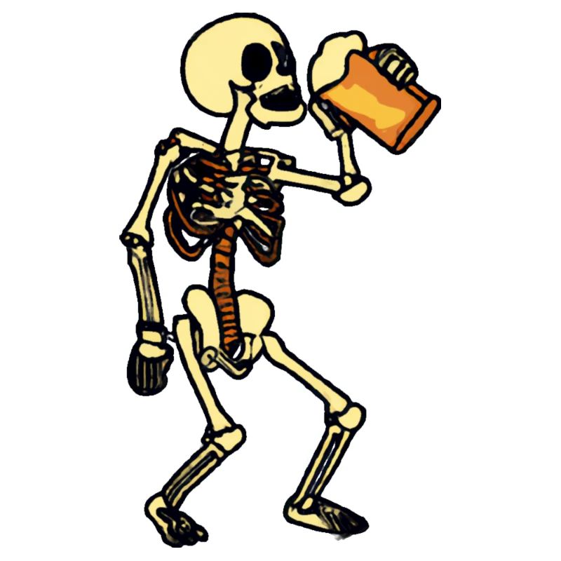 Skeleton drinks beer, Halloween
