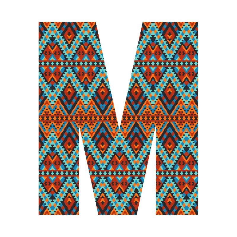 Buchstabe M- Boho-Design, buntes Monogramm