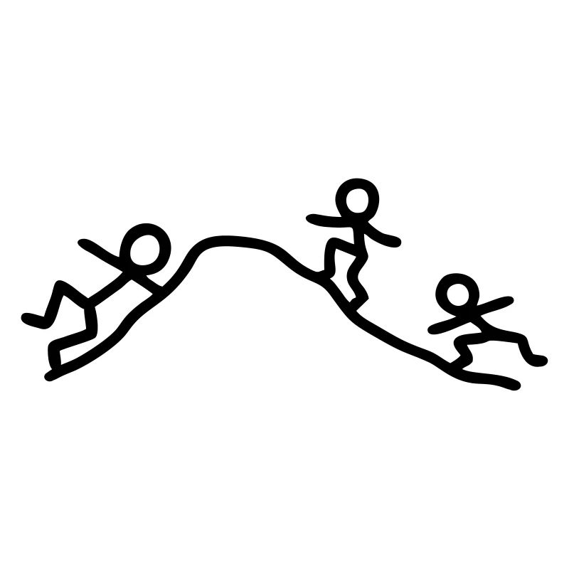 3 Männchen klettern Berg hoch