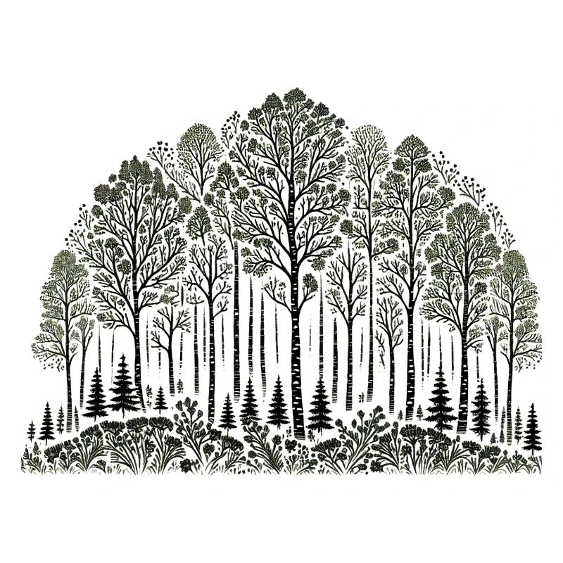 Black on White Birch Forest Pattern