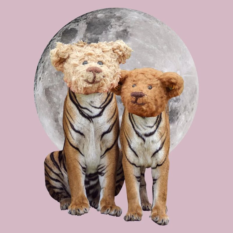 Collage Kunst Surreal Tiger Teddy Geschenk Design